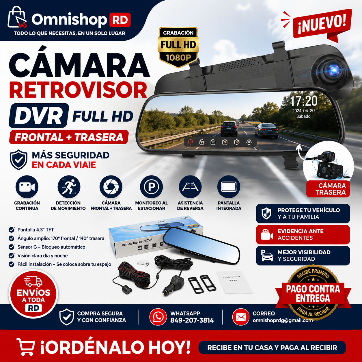 🚘🔥 CÁMARA RETROVISOR DVR FULL HD 🔥🚘