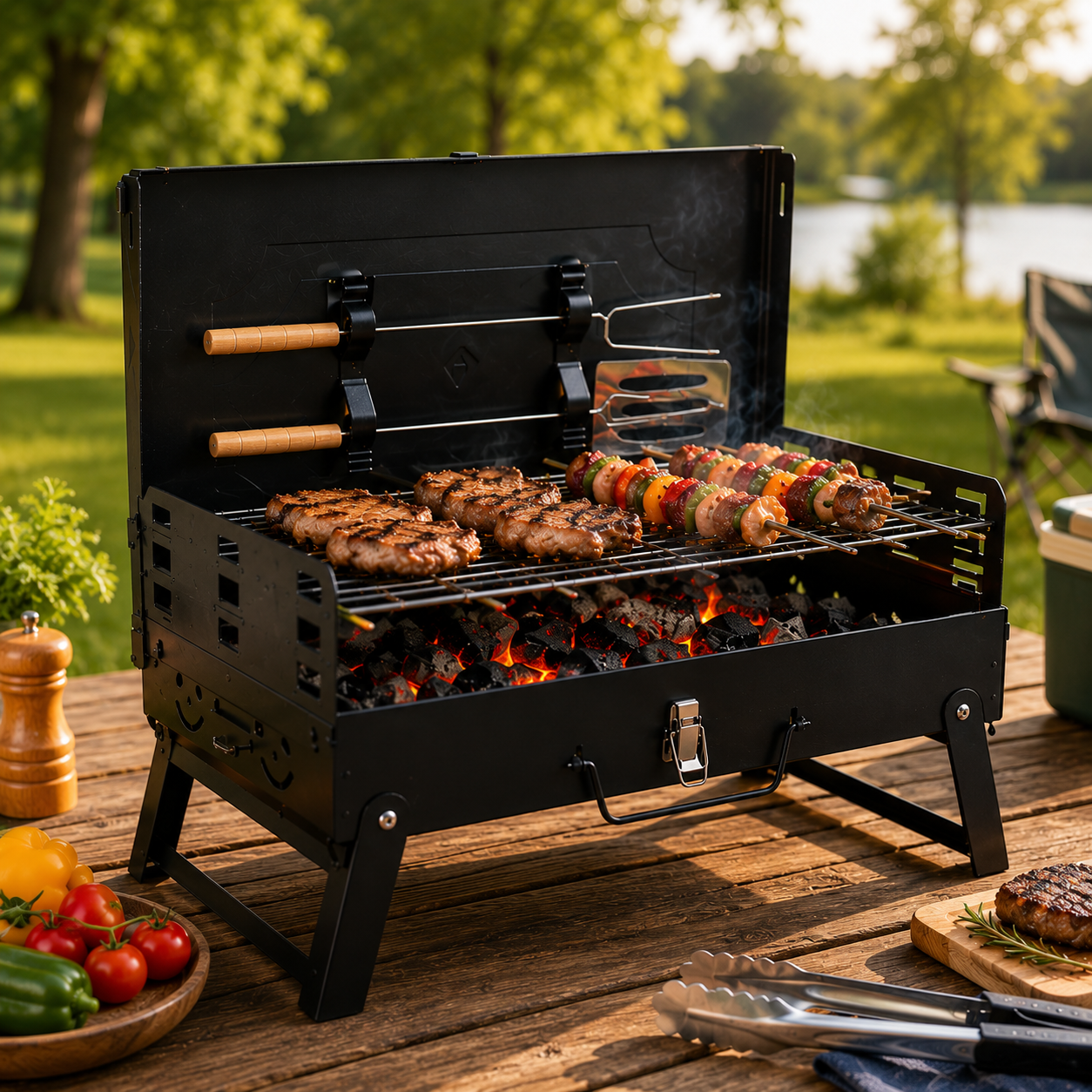 Parrilla BBQ Portátil Plegable — ¡Lleva la Fiesta a Donde Quieras!