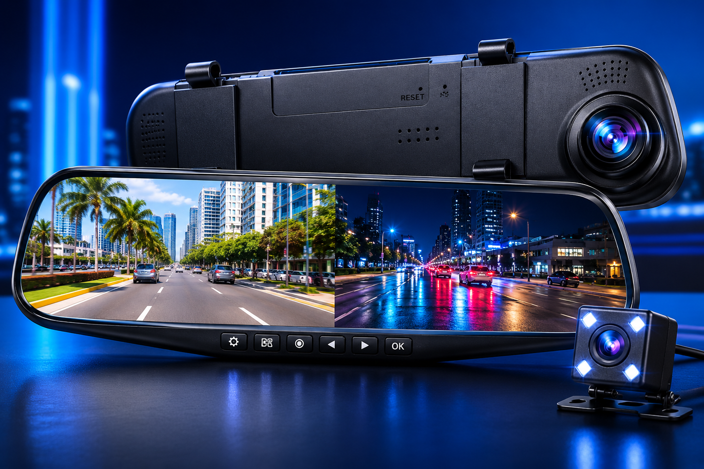 📹 Cámara DVR para Carro 3 en 1 — Full HD 1080P con Cámara de Reversa