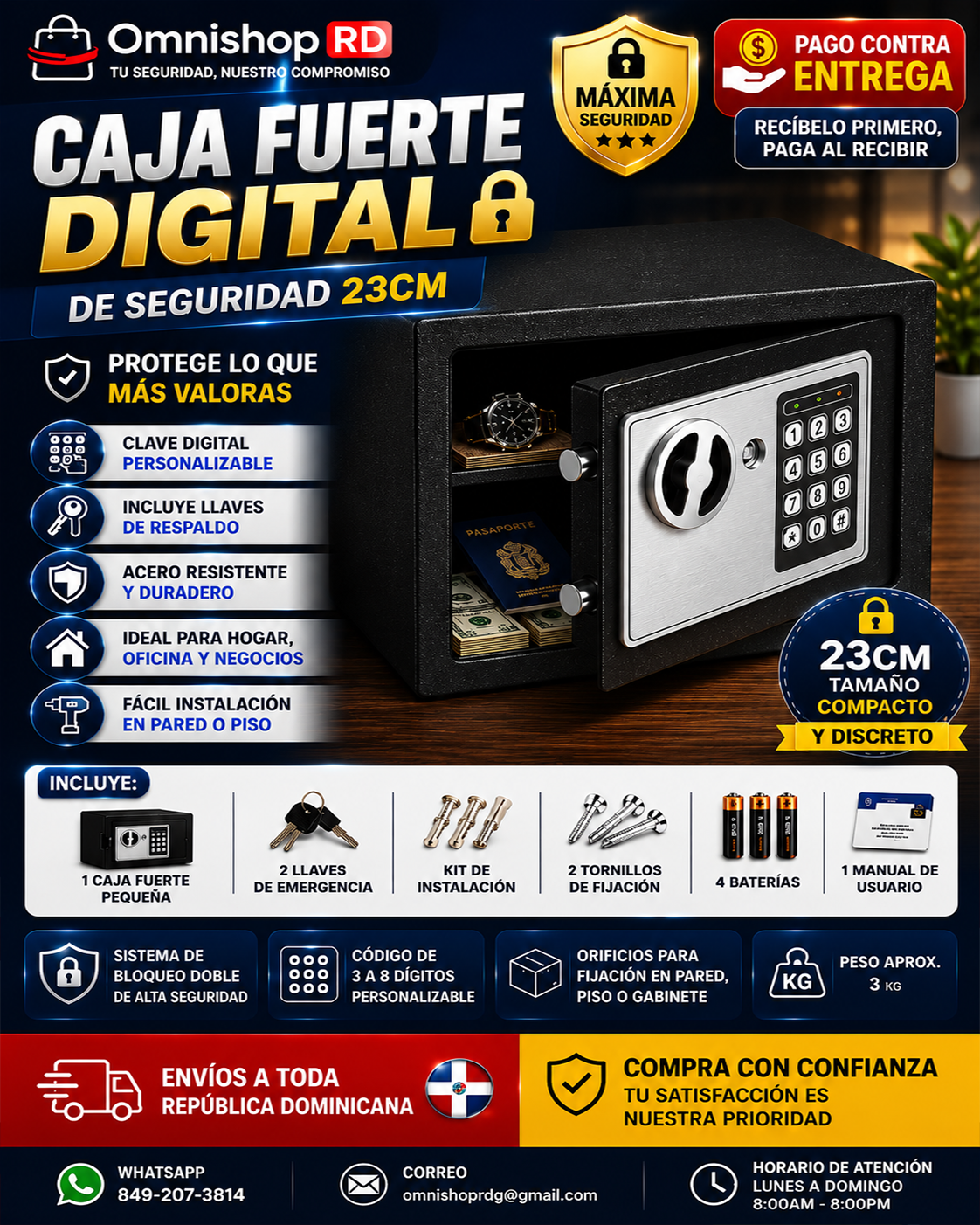 🔐💎 CAJA FUERTE DIGITAL DE SEGURIDAD 23CM
