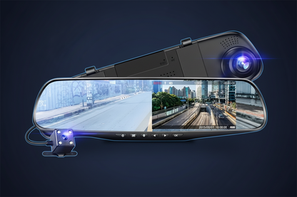 Cámara DVR retrovisor Full HD 1080P — producto principal fondo navy