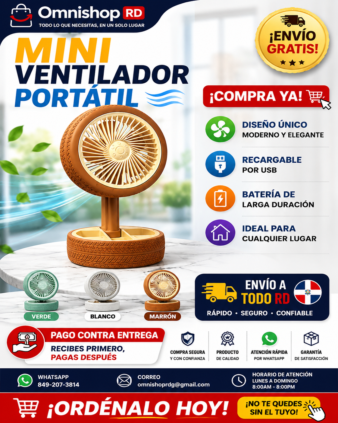 🌀 MINI ABANICO PORTÁTIL RECARGABLE