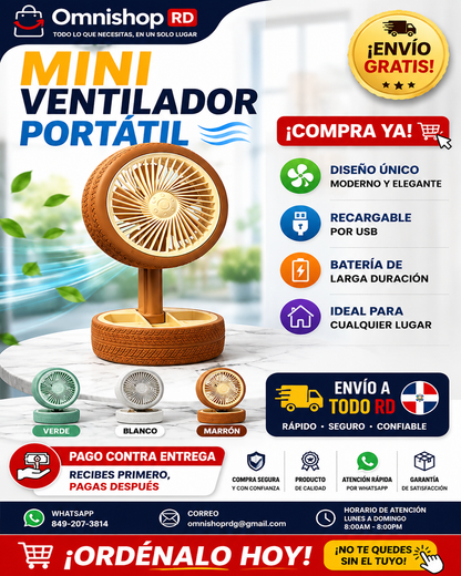 🌀 MINI ABANICO PORTÁTIL RECARGABLE